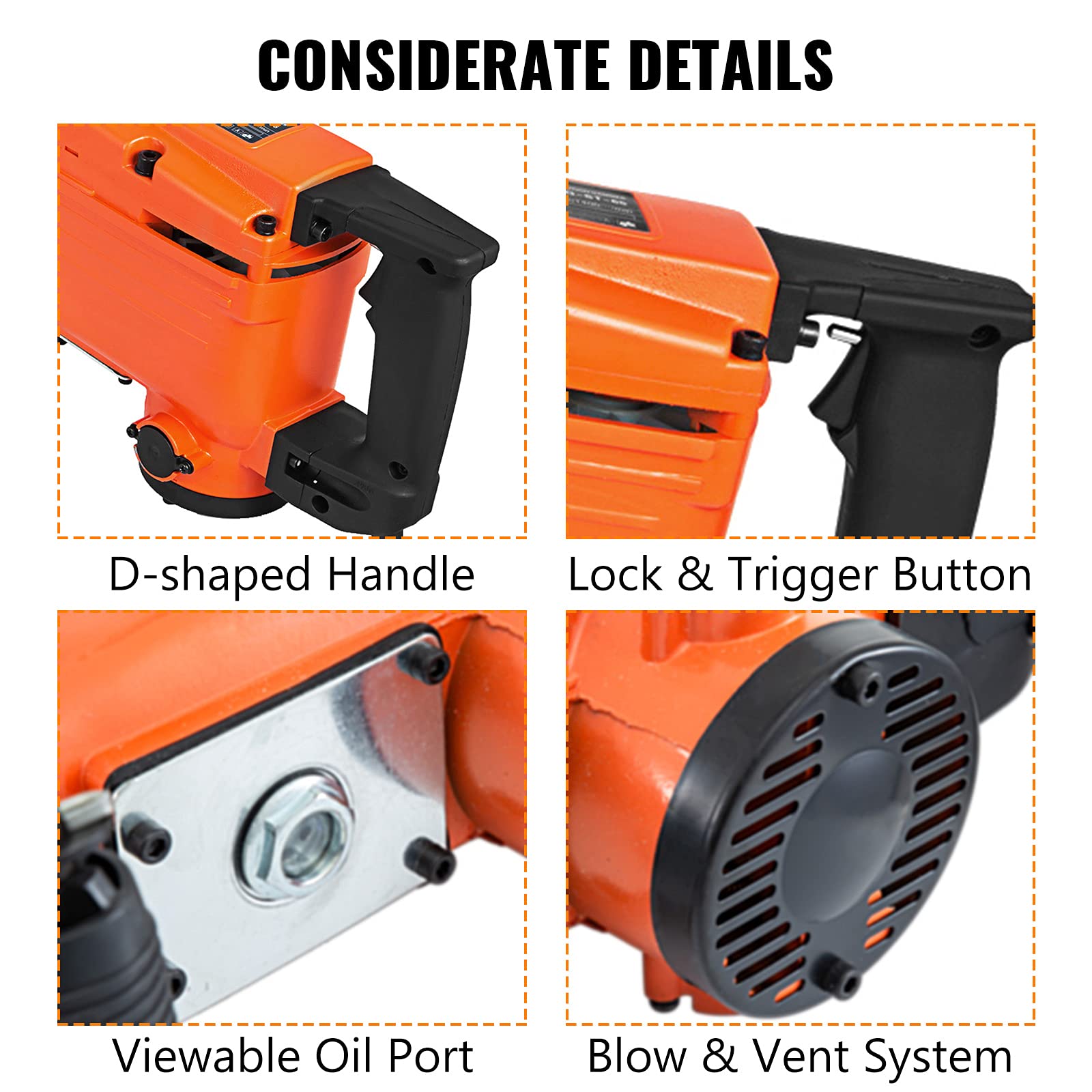 Электрический отбойный молоток Vevor 220В 2200W 28 x 12 x 7 Дюймов Разрыхлитель с 2 заостренными/плоскими зубилами защитными очками перчатками, фото №6 Электрический отбойный молоток Vevor 220В 2200W 28 x 12 x 7 Дюймов Разрыхлитель с 2 заостренными/плоскими зубилами защитными очками перчатками, фото №6