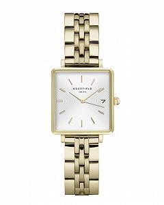 Женские часы Rosefield The Boxy XS Золотой Прямоугольный корпус - Белый циферблат и Золотой ремешок из нержавеющей стали QMWSG-Q021 - Фото 1
