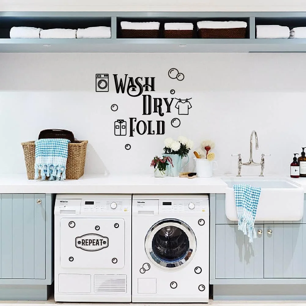 Наклейка на стіну SUPERDANT Пральня Wash Dry Fold Repeat 37.4 x 15.3 см, фото №4