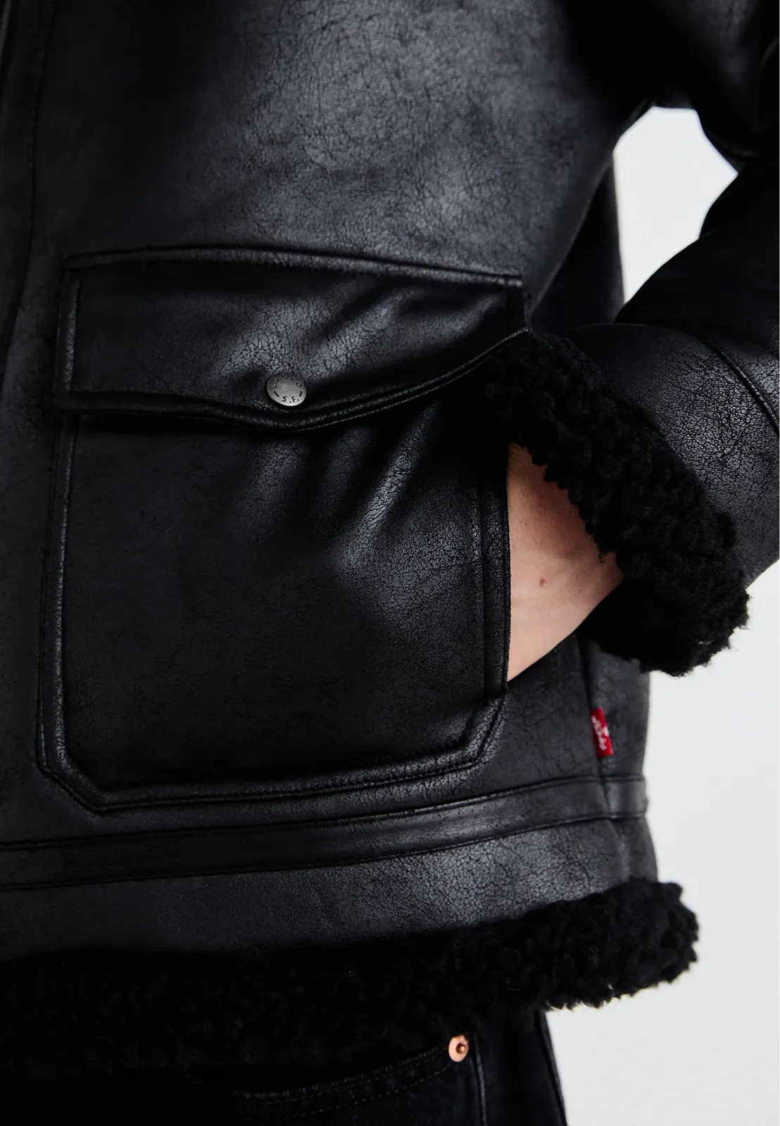 Чоловіча шкіряна куртка Levis - Lsefaux Leather Sherpa Black - L, фото №6