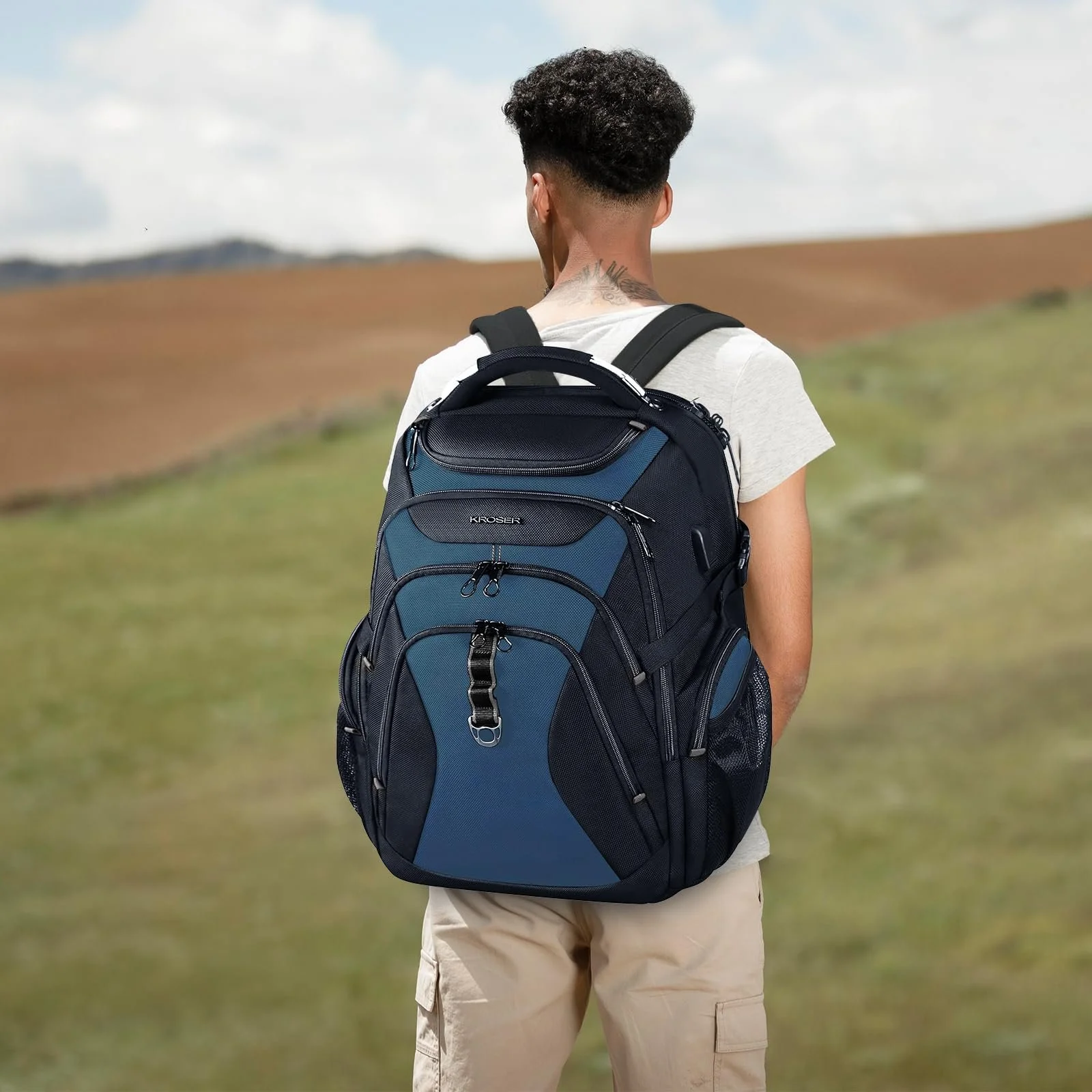 Рюкзак для ноутбука KROSER XL 17.3-18.4 дюйма чорно-синій, фото №6