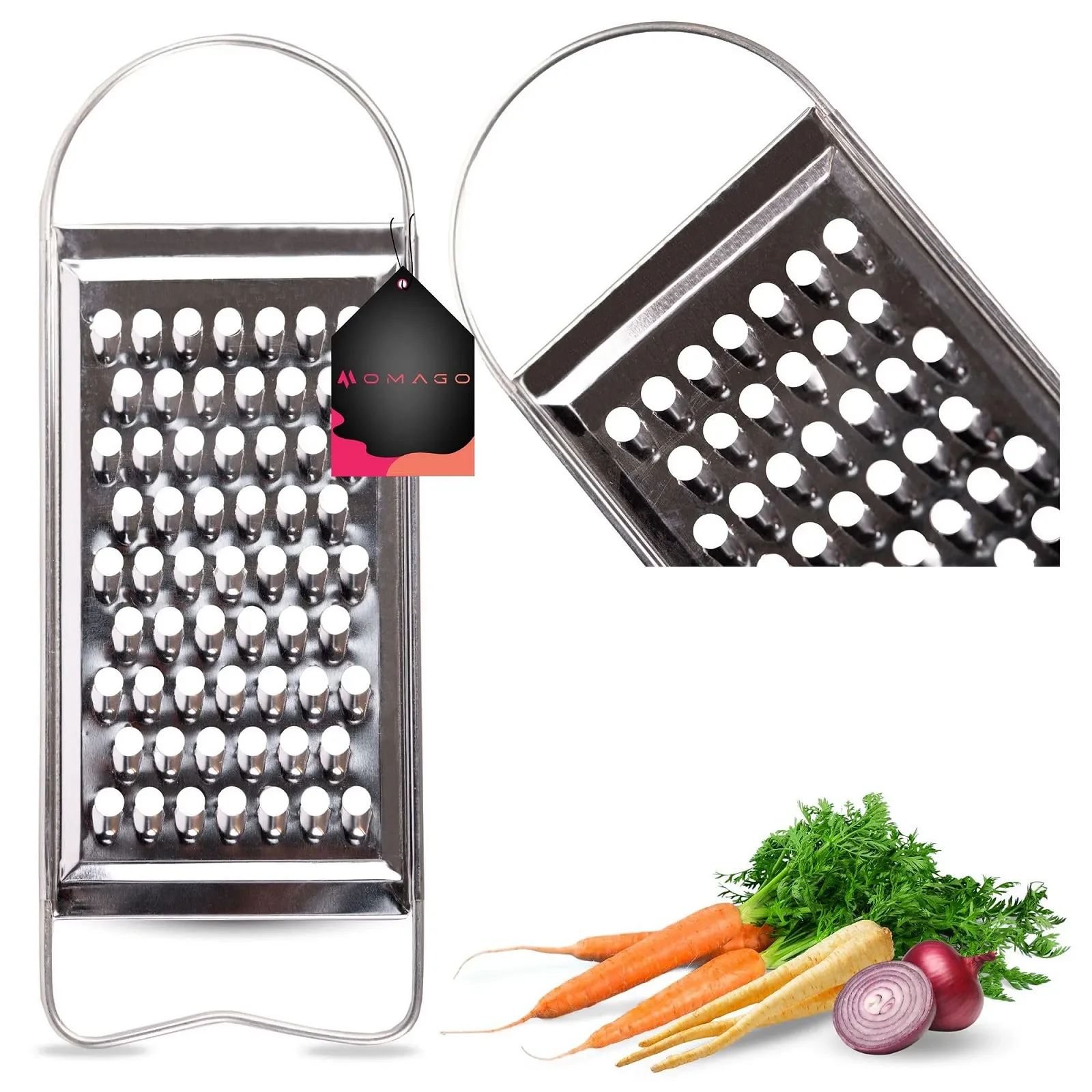 Терка OMAGO Stahl-K",u00fcchen-Tartte для овочів та сиру, нержавіюча сталь, плоска ручка, срібна, фото №1