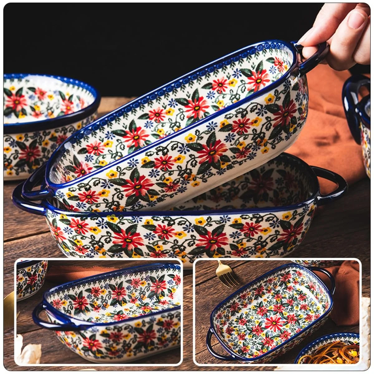 Форма для запекания керамическая прямоугольная с цветочным узором большая, фото №3 Форма для запекания керамическая прямоугольная с цветочным узором большая, фото №3