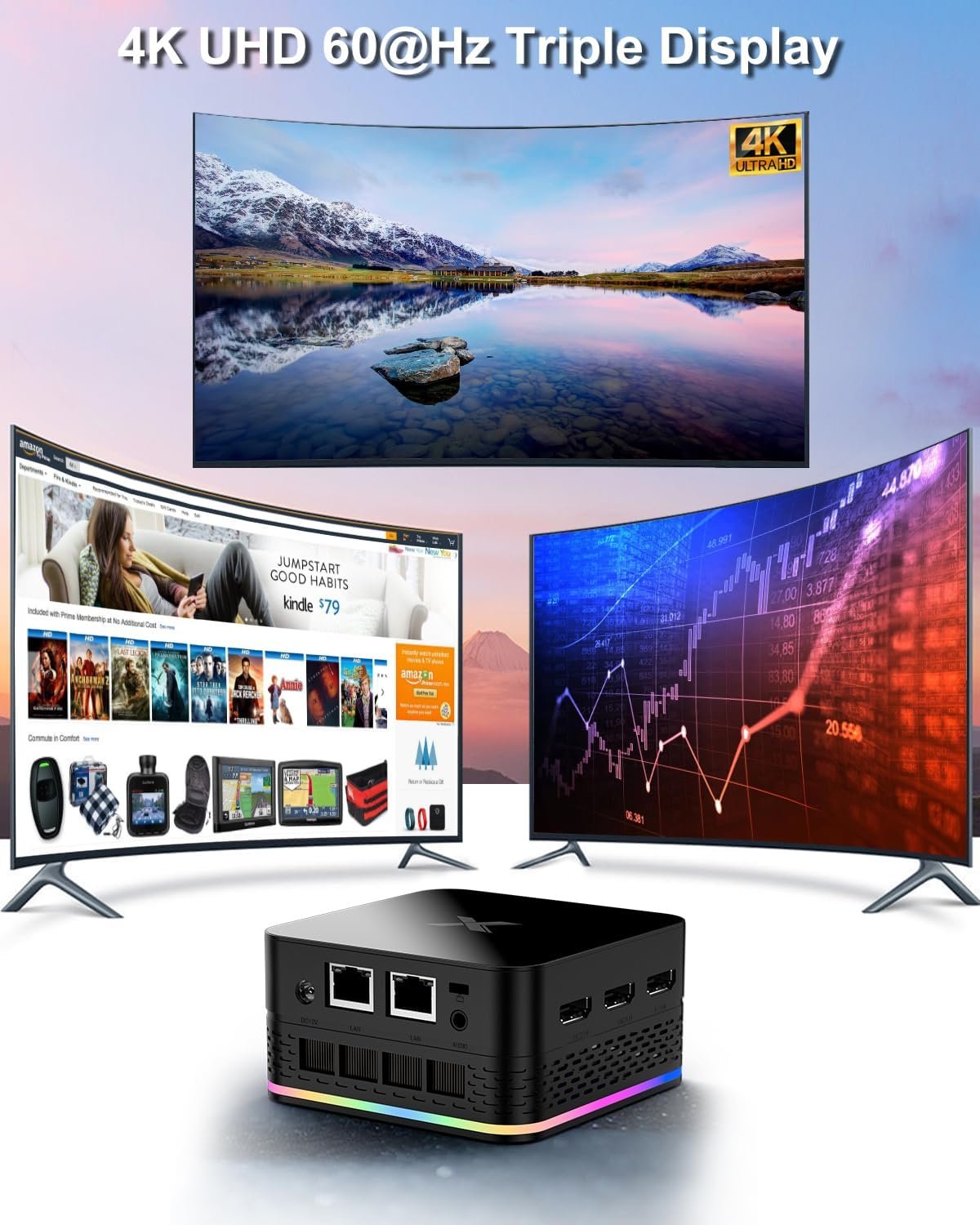 Міні ПК SUKOTOP T9 PLUS / Intel Alder Lake N95 (до 3.4 ГГц) / RAM 12 ГБ LPDDR5 / SSD 512 ГБ / 3 x HDMI / 2 x LAN (RJ45) / Wi-Fi 6 / Bluetooth 4.2 / Windows 11 / Чорний, фото №9