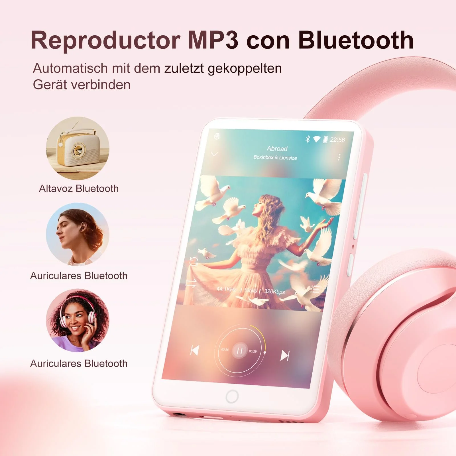 MP3 плеер Oilsky 80GB Bluetooth, WiFi, 4 дюйма, 1080P, сенсорный экран, розовый, фото №5