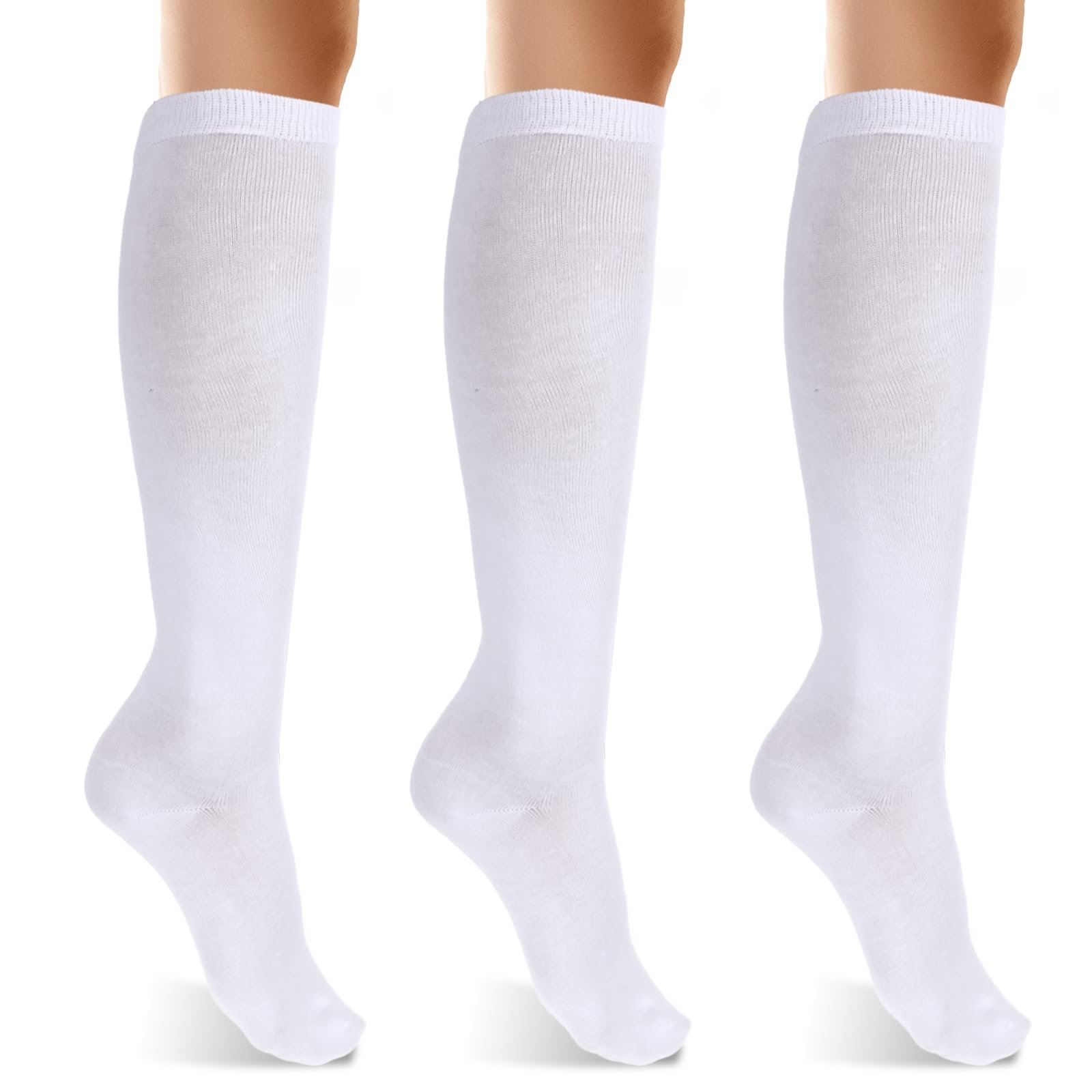 Гольфы 3 пары Гольфы до колена Повседневные носки для костюма черлидера Вязаные носки однотонные Спортивные гольфы для женщин Хлопковые непрозрачные длинные белые носки Белые, фото №1