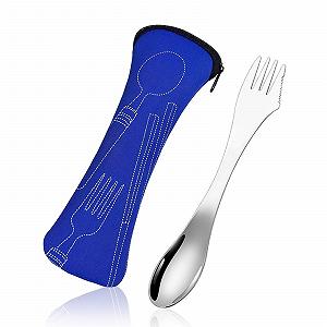 Набор походных столовых приборов 3 в 1 Spork из 2 предметов Серебристый - Фото 1