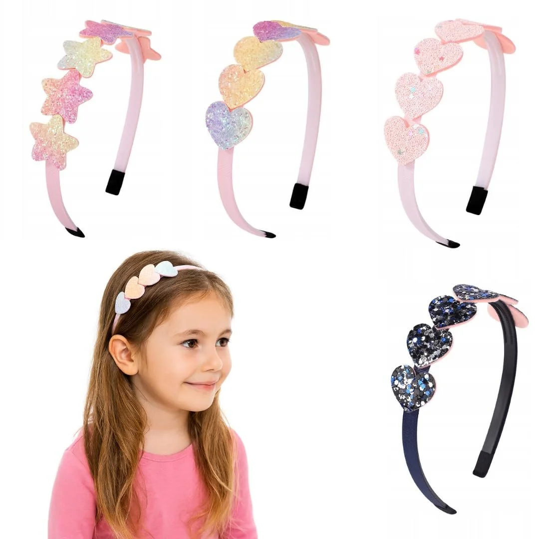 Набір дитячих обручів для волосся 4 шт Блискітки Серця та Зірки, фото №1