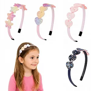 Набір дитячих обручів для волосся 4 шт Блискітки Серця та Зірки - Фото 1