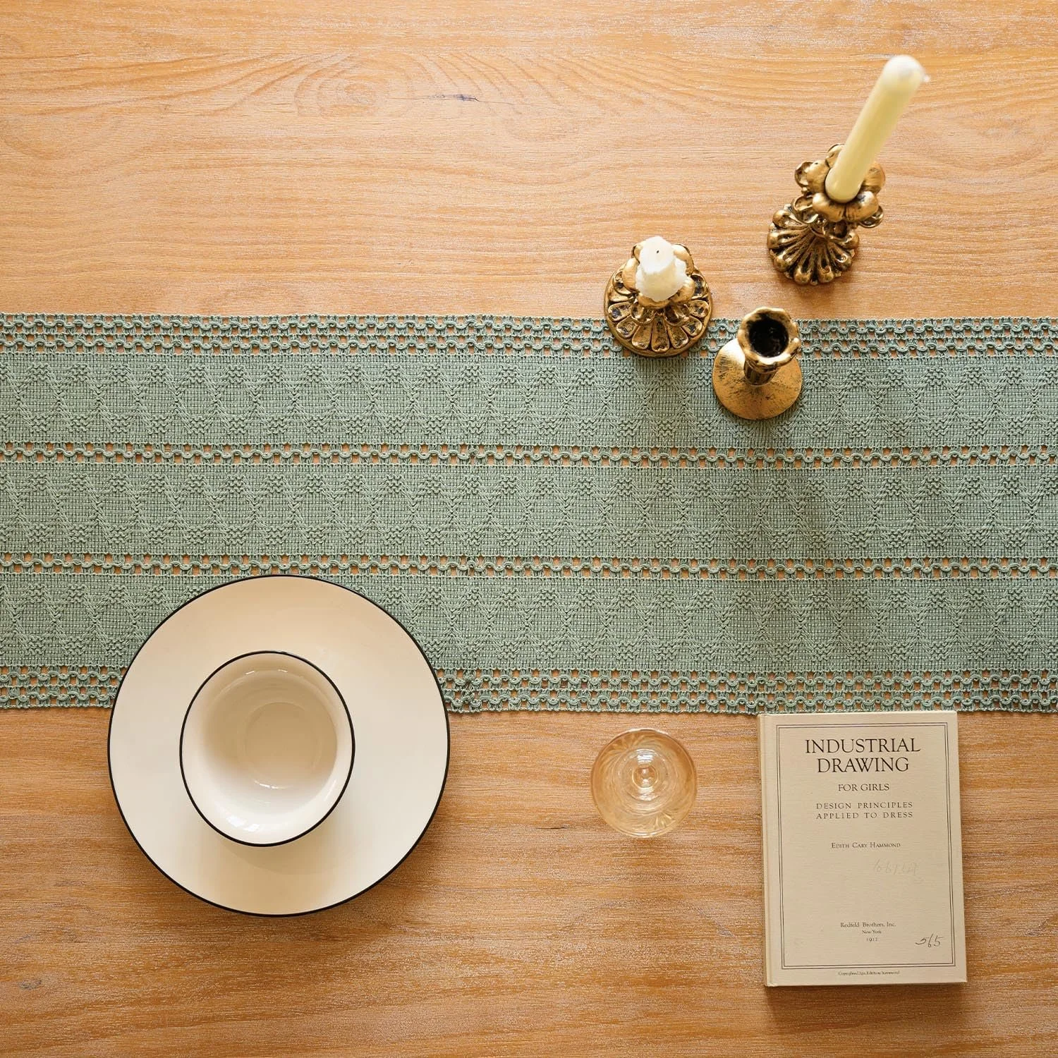 Ранер для столу Boho Macrame Modern Cotton Linen 30 x 140 см Sage Green, фото №2