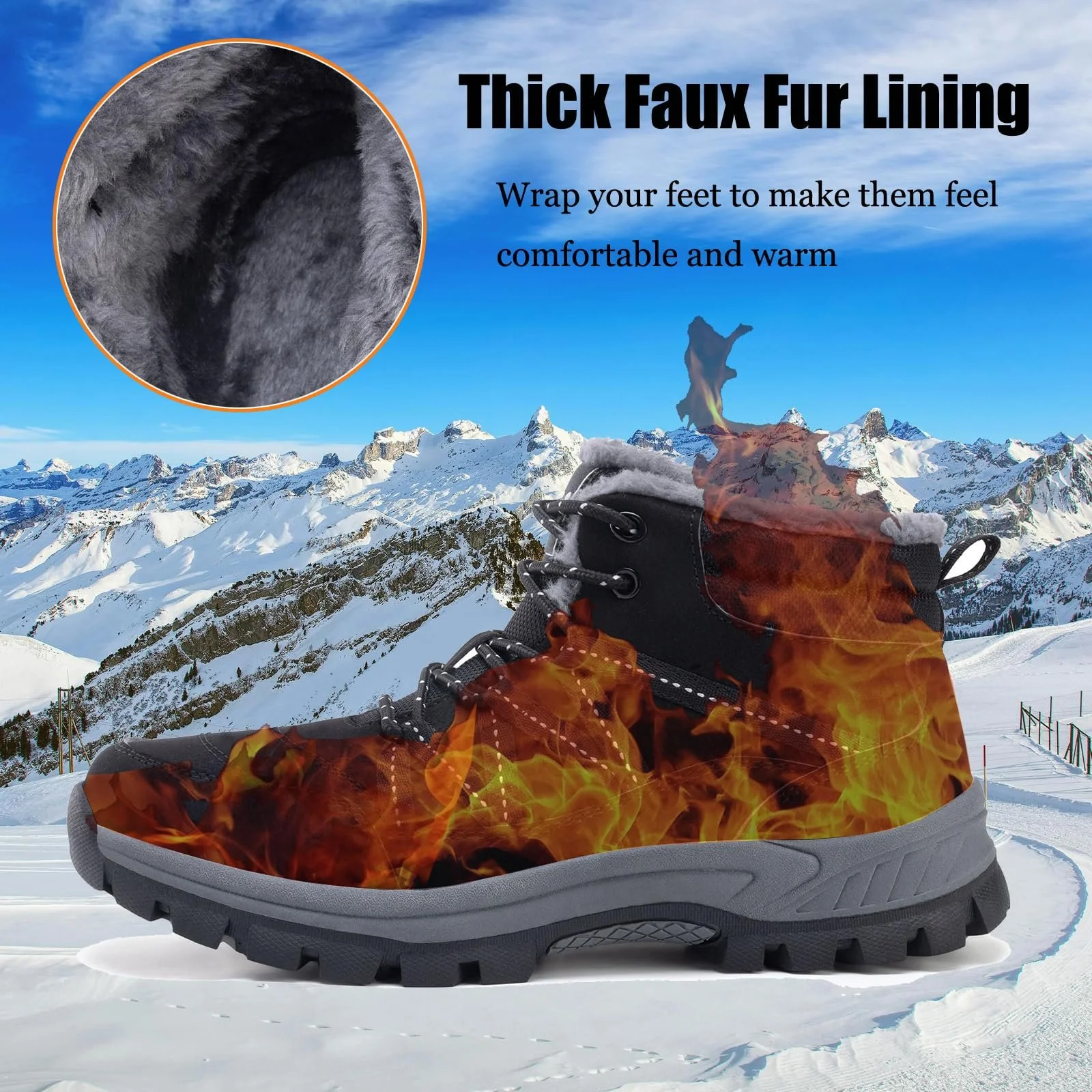 Ботинки ZHNSHM зимние мужские утепленные мехом, нескользящие, легкие, водонепроницаемые ботинки для активного отдыха и походов, фото №2