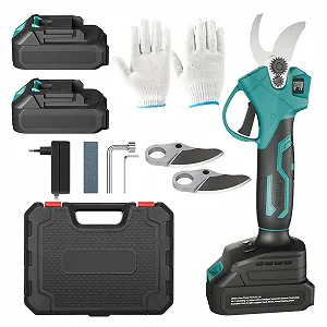 Електричний секатор Geevorks 20 V, акумуляторний з сумкою для перенесення, 2 x 2000 mAh акумулятори та зарядний пристрій, запобіжний вимикач, садові ножиці з м’якою ручкою, діаметр різання 15-30 мм - Фото 1