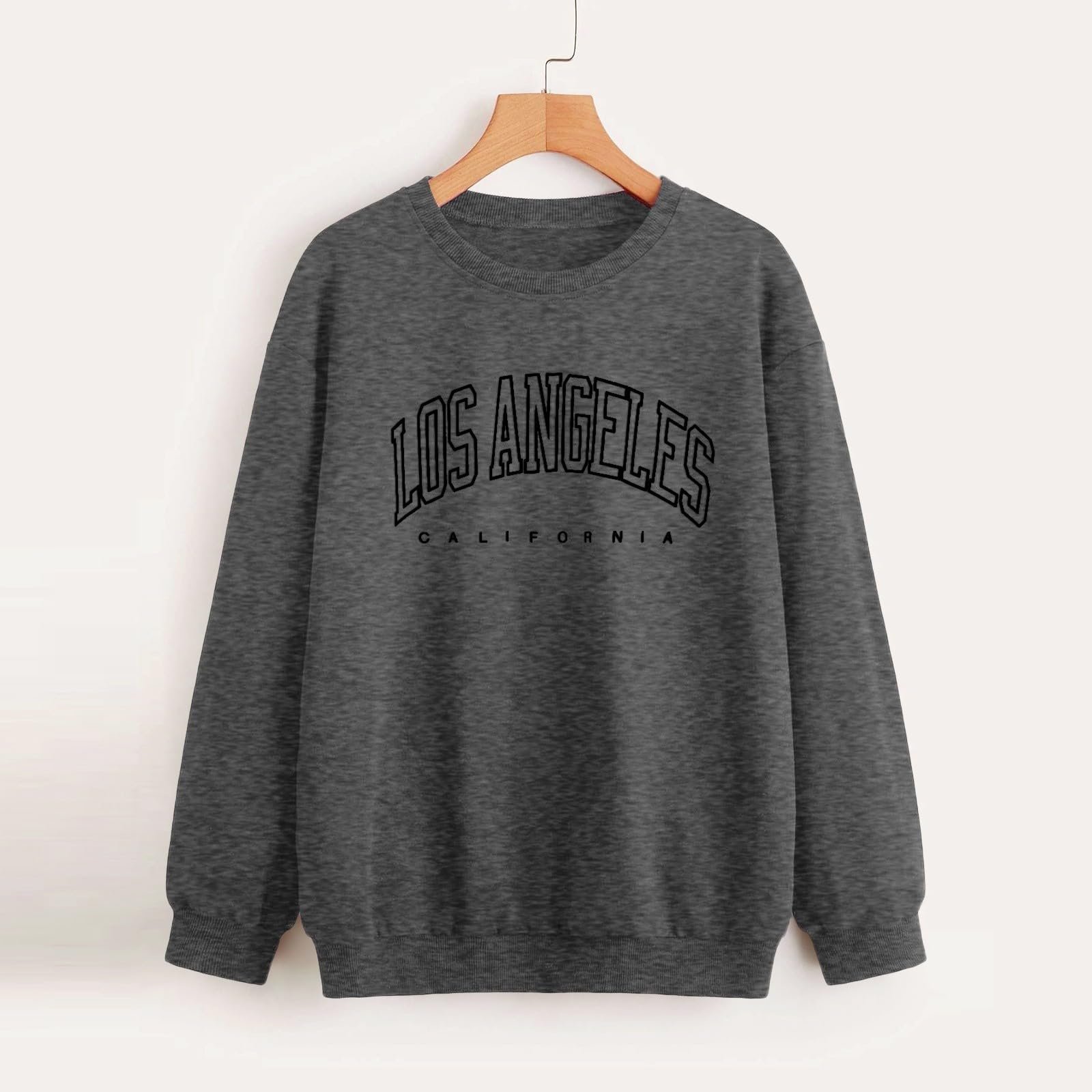 Женский Свитшот с принтом Los Angeles California, круглый вырез, легкая одежда, однотонная надпись, свободный крой, круглый вырез, повседневный, однотонный, винтажный топ, колледж, фото №2