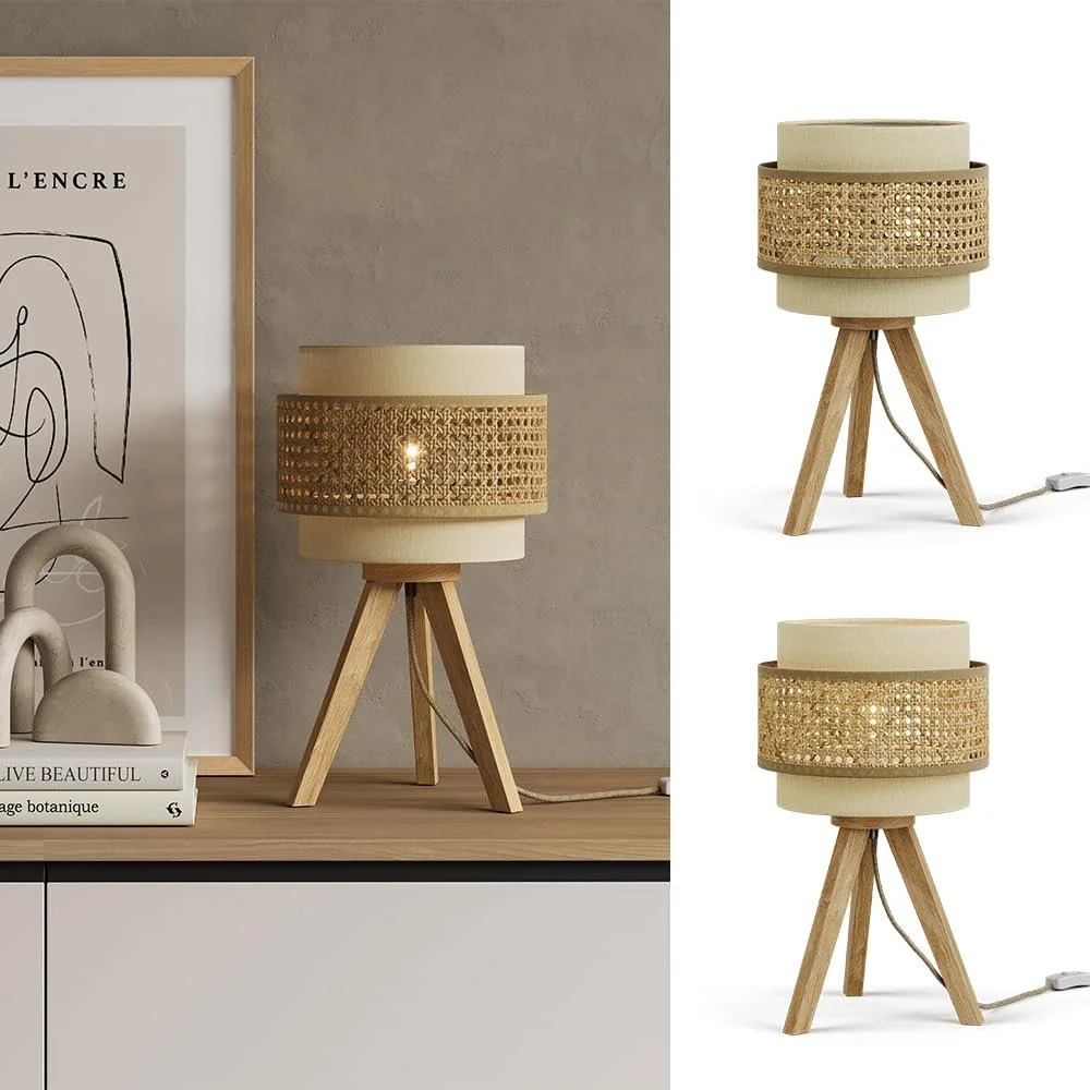Настільна лампа Vicco Morten Ротанг Дерево Кремова 26 x 45 см E27, фото №9