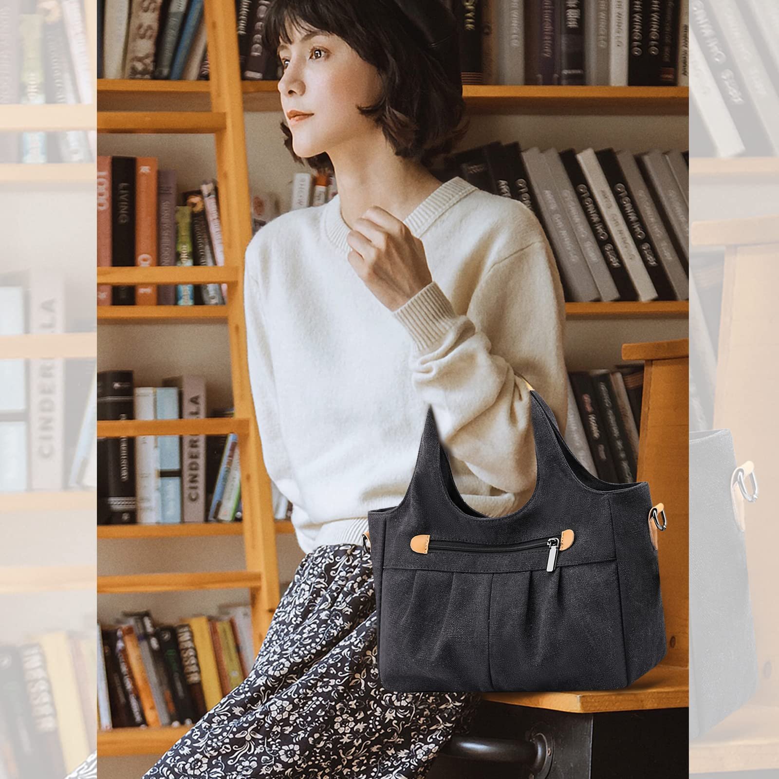 Сумка NICOLE & DORIS, полотняна, жіноча, з кількома кишенями, чорна, фото №2