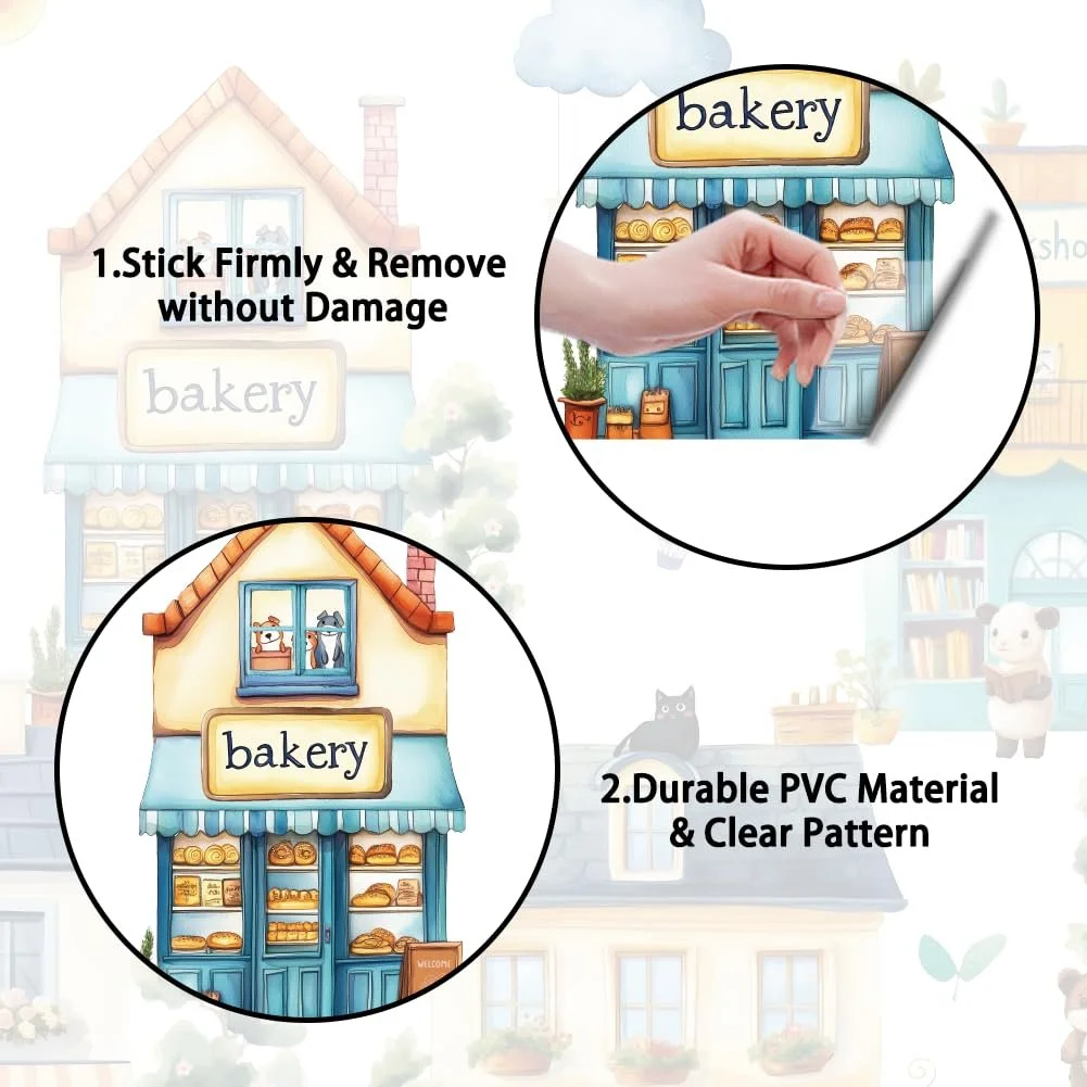 Наклейки на стіну 3 аркуші Акварельні будинки Вуличні будівлі Вінтажний стиль, фото №5