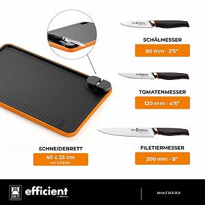 Набор ножей BRA Efficient, 3 шт. + разделочная доска, черный synthetic.ua - Фото 1