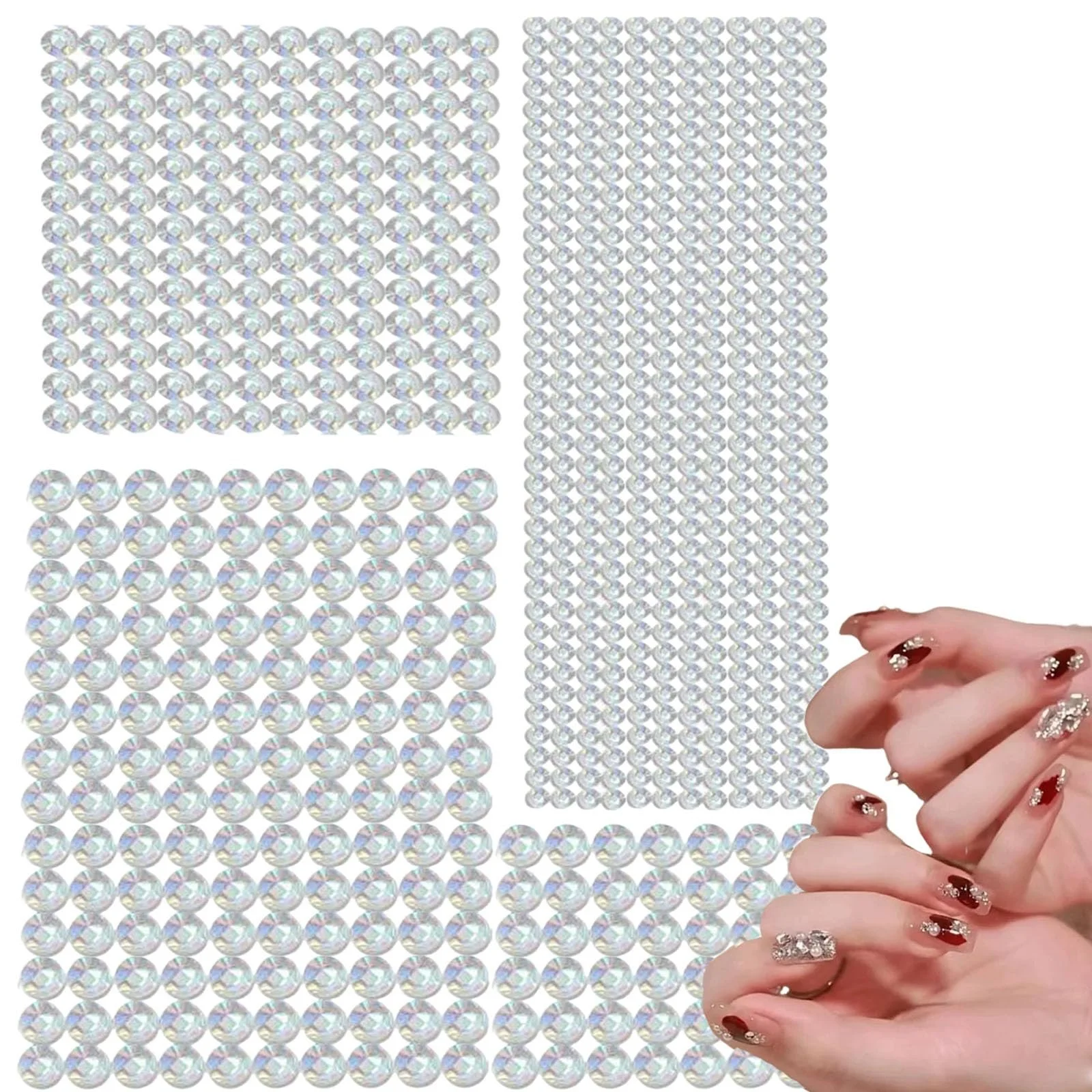 Стразы Круглые Серебряные Блёстки Самоклеящиеся 3/4/5 мм, 770 шт, фото №1