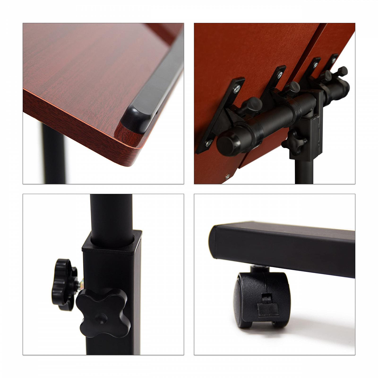 Регулируемая по высоте подставка для ноутбука Relaxdays 95 x 60 x 40 см, также для левшей, прикроватный столик для дивана, стол для ноутбука с колесиками и поверхностью для мыши с 2 стопорными планками, красное дерево, красный, дуб, 40x60x95 см, фото №8