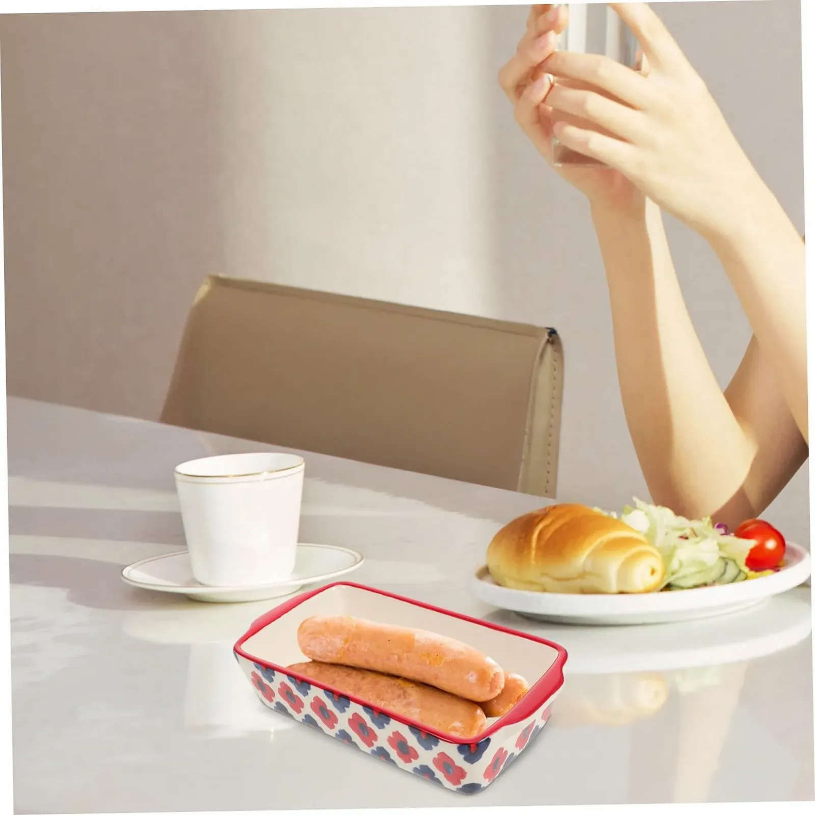 Прямоугольная керамическая форма для запекания с двумя ручками, жаропрочная и устойчивая к царапинам, фото №8