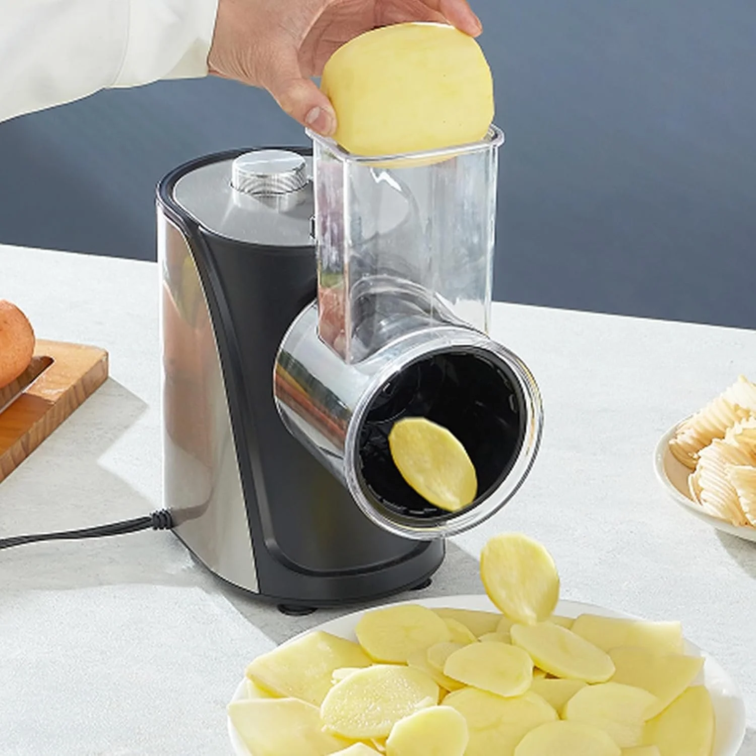 Електрична тертка VEVOR VS1J-S / 250 Вт / 5 насадок / функція овочерізки / Срібляста, фото №2 Електрична тертка VEVOR VS1J-S / 250 Вт / 5 насадок / функція овочерізки / Срібляста, фото №2