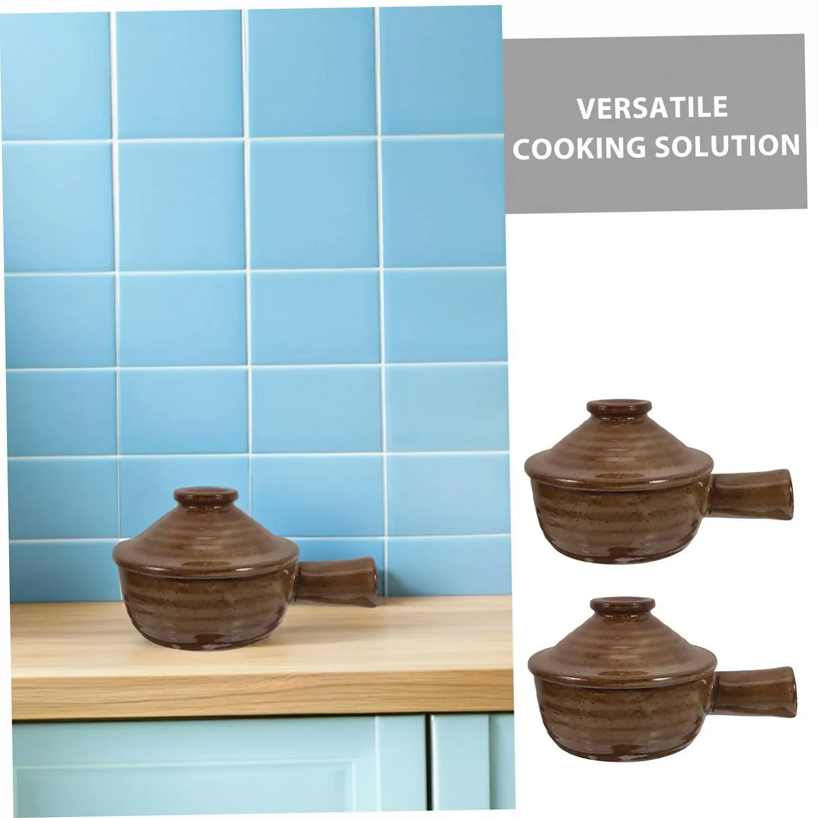 Набор керамических кастрюль Toyvian 2 шт. для микроволновой печи с крышками универсальный для выпечки и тушения, фото №9