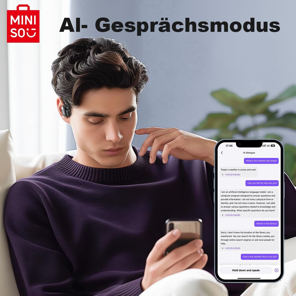 Наушники-переводчик MINISO MS162 Ki Real Time OWS Open Ear AI Беспроводные, фото №4