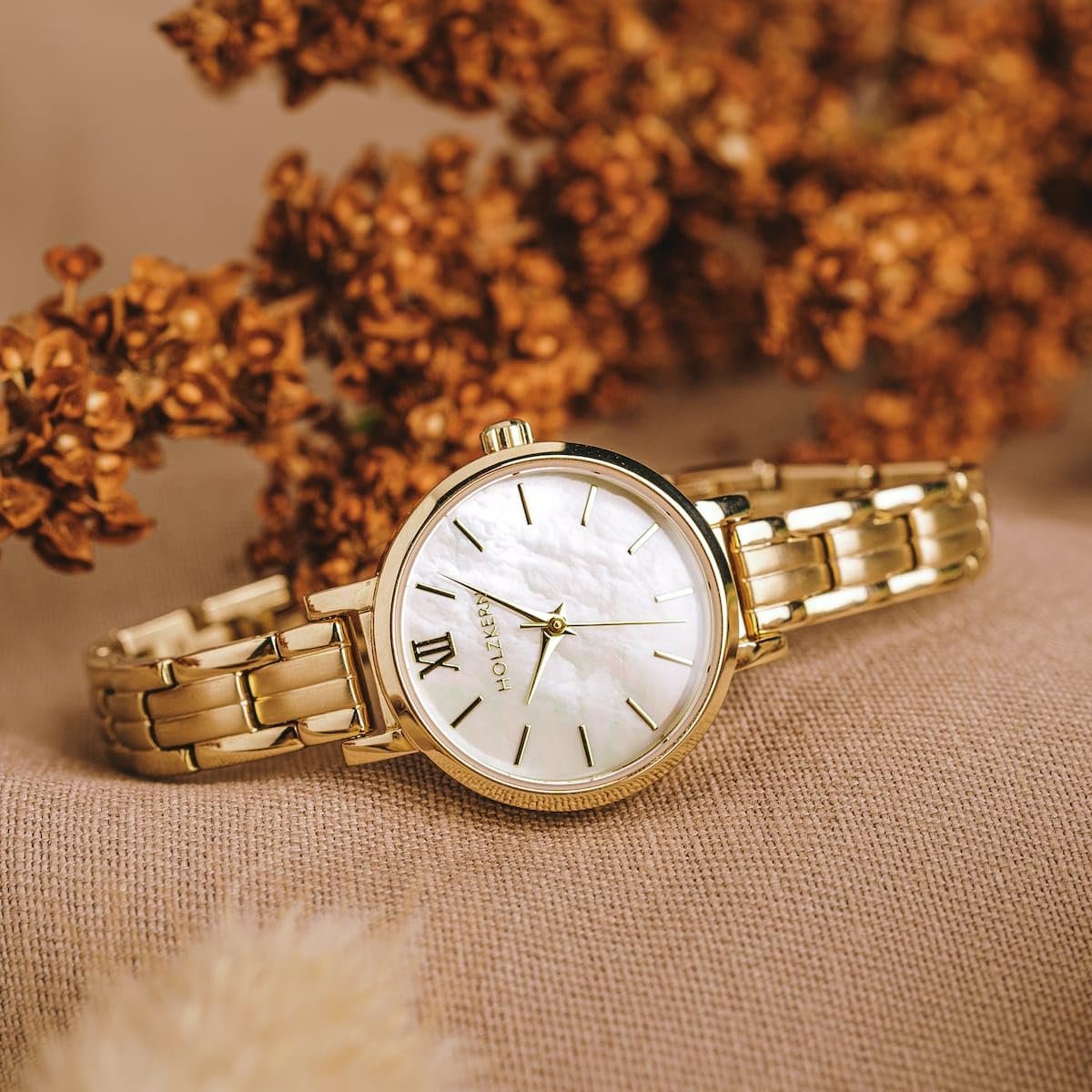 Годинник кварцовий HOLZKERN Hanwi 9010631005016 Жіночий Золотий / Перламутровий, фото №2