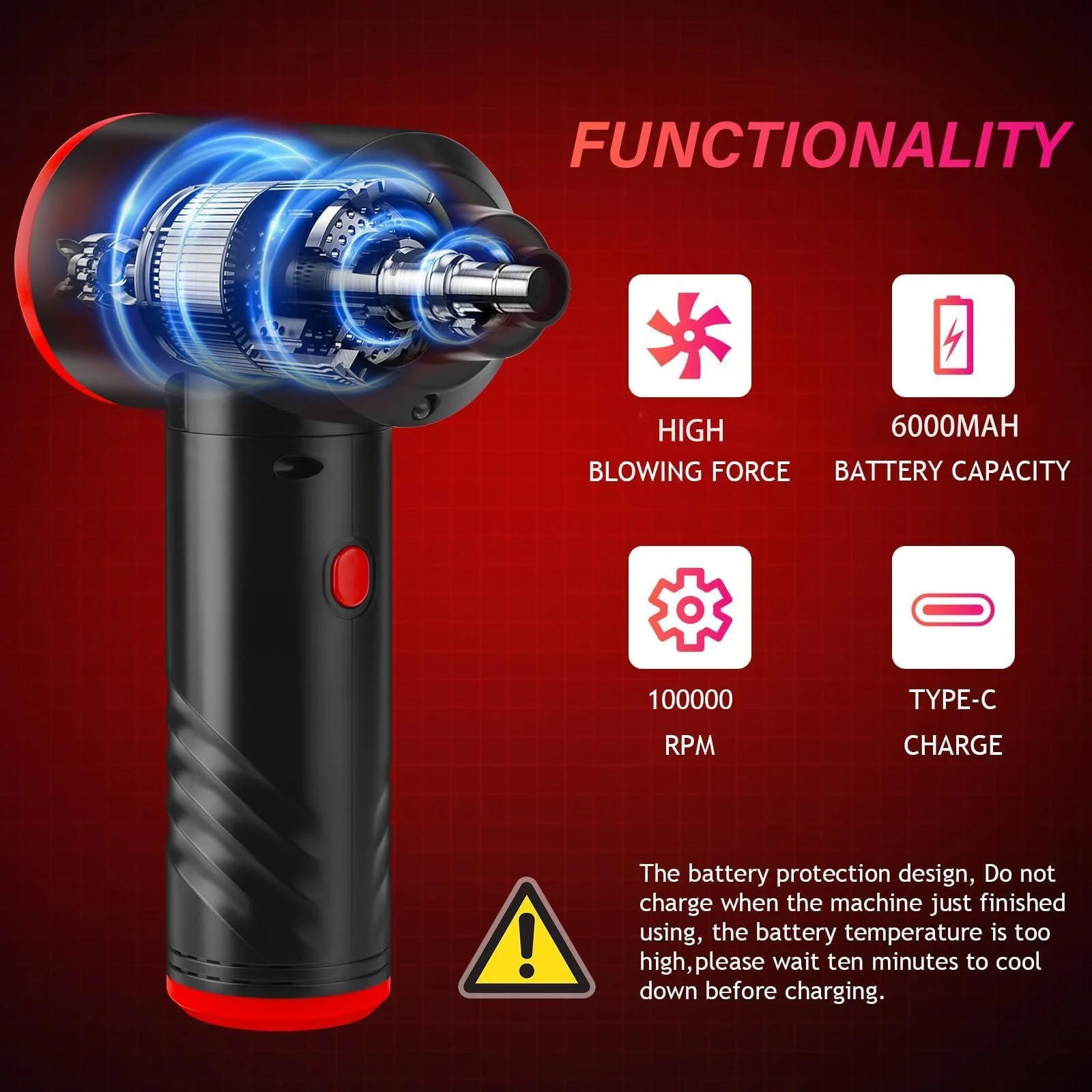 Електрична повітродувка BUDOCI 3 швидкості 100 000 rpm 6000 mAh LED, фото №3