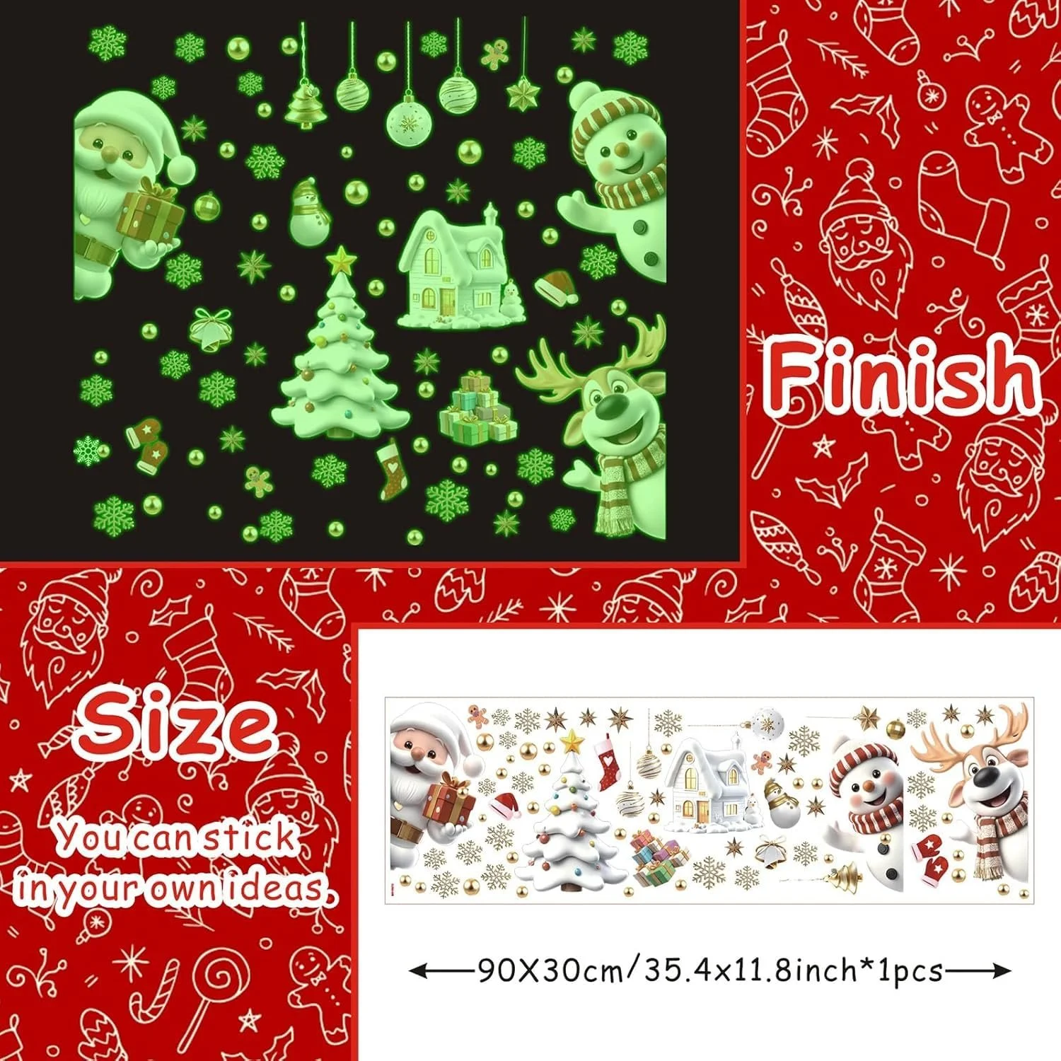 Наклейка на вікно KAIRNE Christmas Fluorescent Santa Snowman Christmas Tree 30 x 90 см, фото №4