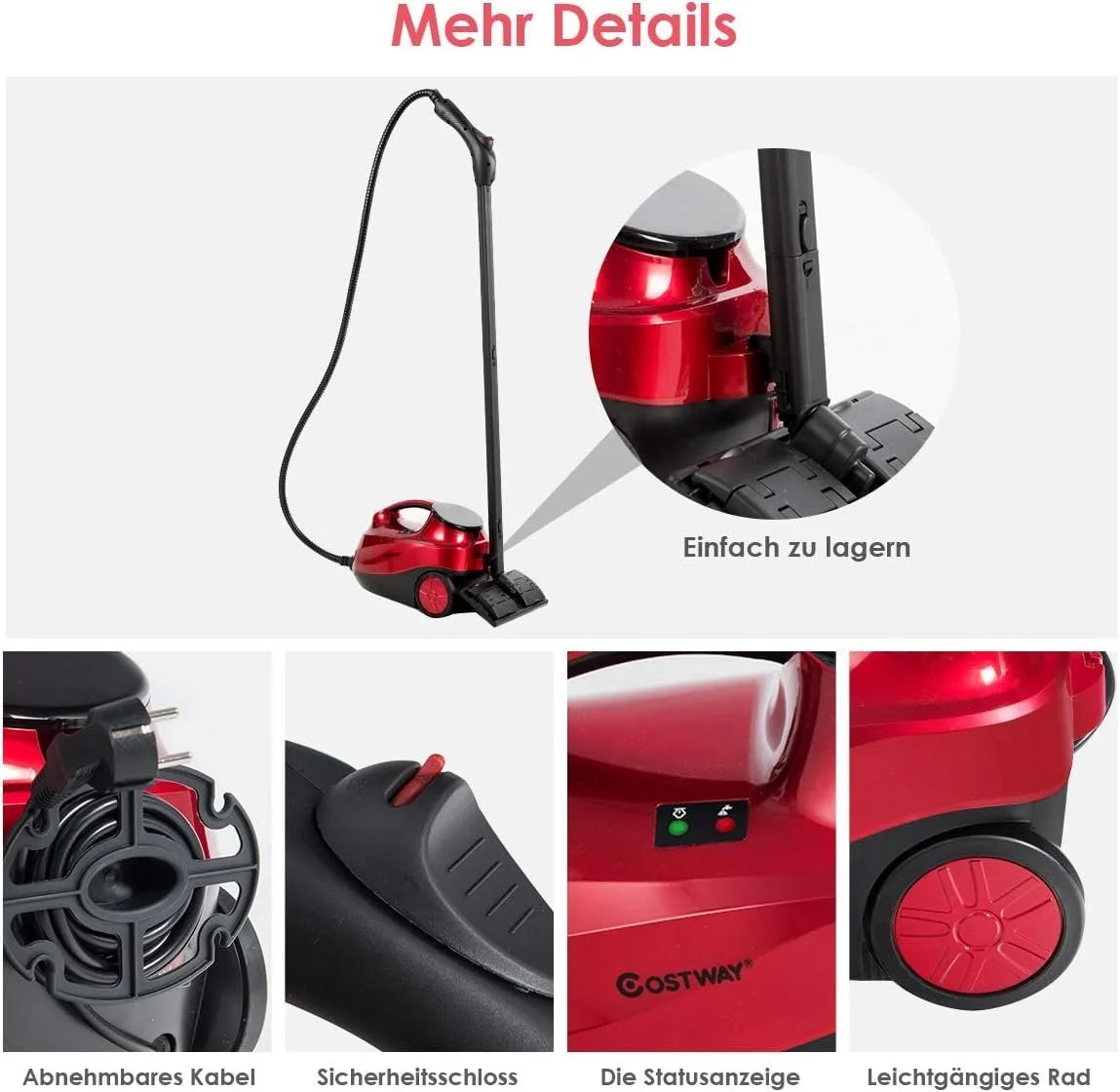 Пароочиститель FANTASK 2000 W 4 bar 1.5 L Red 19 аксессуаров, фото №2 Пароочиститель FANTASK 2000 W 4 bar 1.5 L Red 19 аксессуаров, фото №2