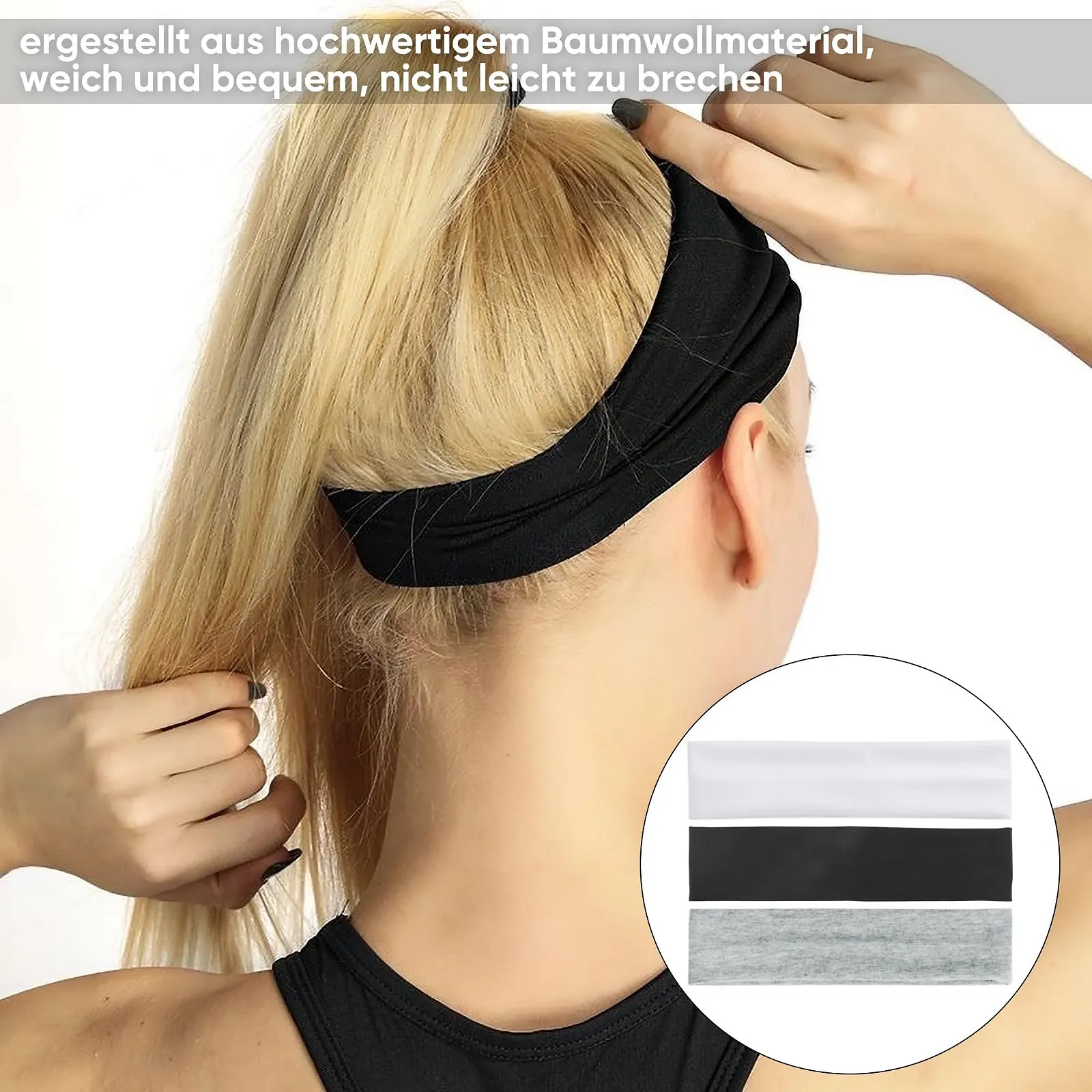 Набір з чорних пов'язок на голову для жінок, спортивна, фото №3