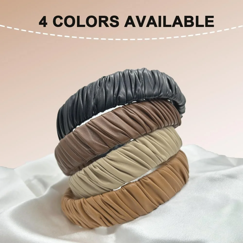 Обруч Шкіряний Плісований Широкий, фото №3