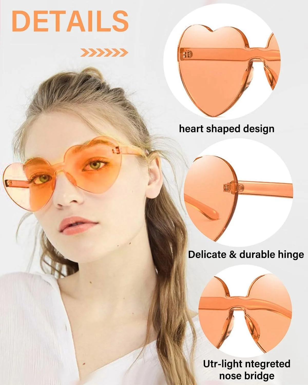 Солнцезащитные Очки В форме сердца Без оправы Желтый, фото №3 Солнцезащитные Очки В форме сердца Без оправы Желтый, фото №3