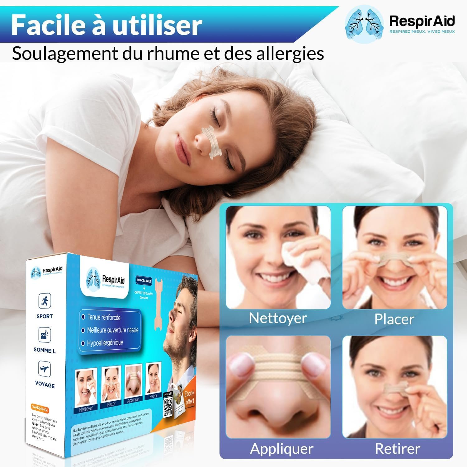 Смужки для носа RespirAid Великий розмір Для кращого дихання та зменшення хропіння, Знімають закладеність носа, фото №6 Смужки для носа RespirAid Великий розмір Для кращого дихання та зменшення хропіння, Знімають закладеність носа, фото №6