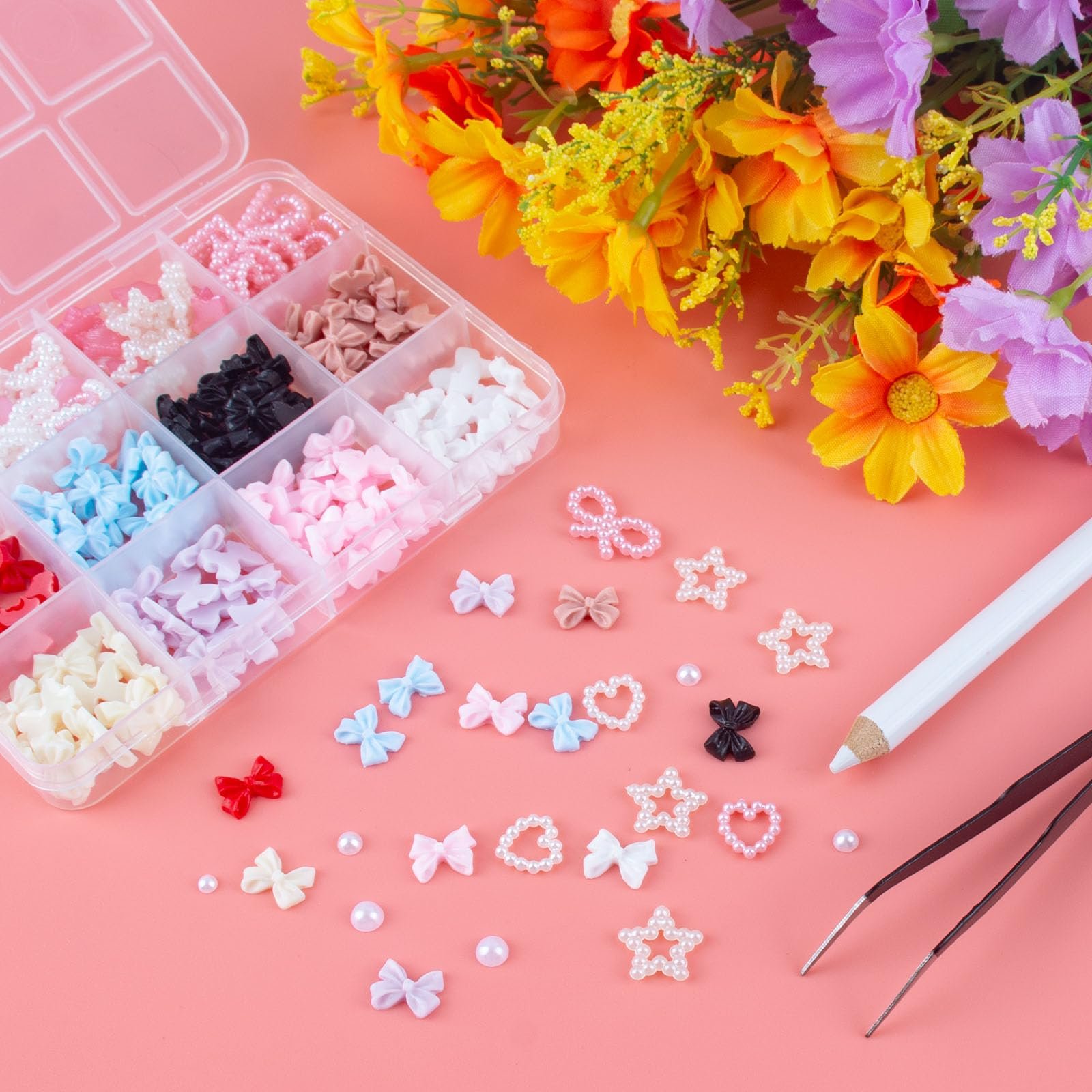 3D Подвески для ногтей AYNKH в форме бантиков, Различные формы, милые звезды, сердца, квадратные бусины, украшения для ногтей с инструментом для подбора для женщин и девочек, фото №4