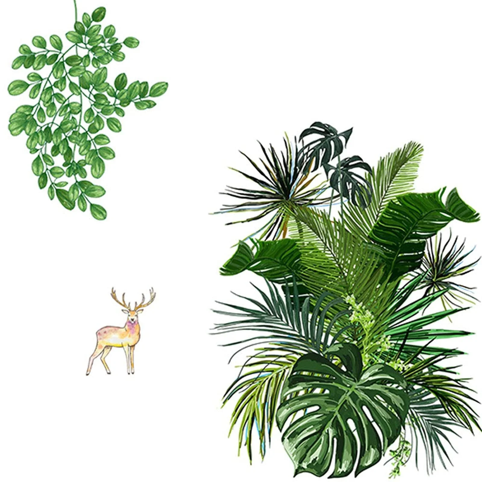 Наклейка на стіну Тропічне листя DIY 60 x 90 см 4 штуки Зелений, фото №1