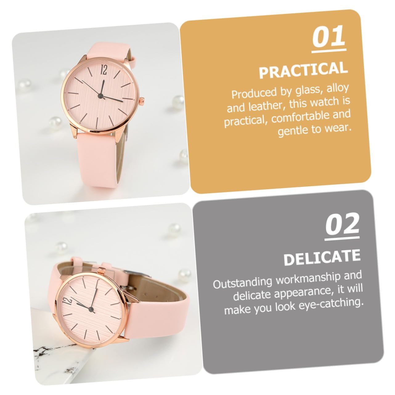 Жіночий годинник Шкіряний годинник Quartz PartyKindom Аналоговий Регульований Годинник для відпочинку Рожевий, фото №2