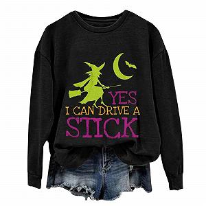 Костюм на Хэллоуин Женская куртка с капюшоном ведьмы Generisch Уличная одежда для ведьм Спортивные топы Костюм на Хэллоуин Страшные буквы колледжа Модный свитшот с круглым вырезом для девушек - Фото 1