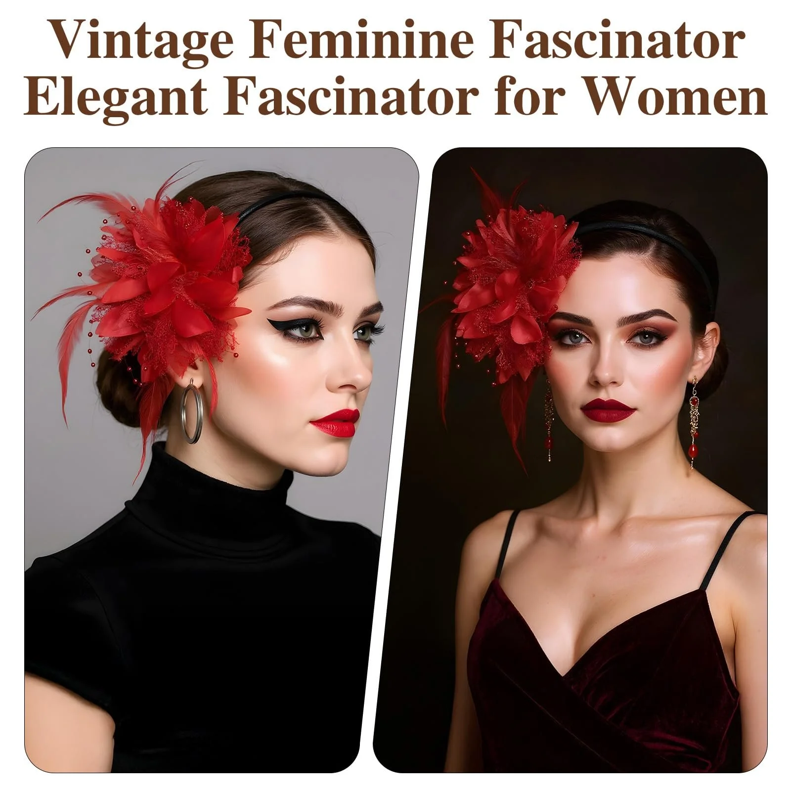 Обруч для жінок з пір'ям, бісером та вуаллю, фото №6