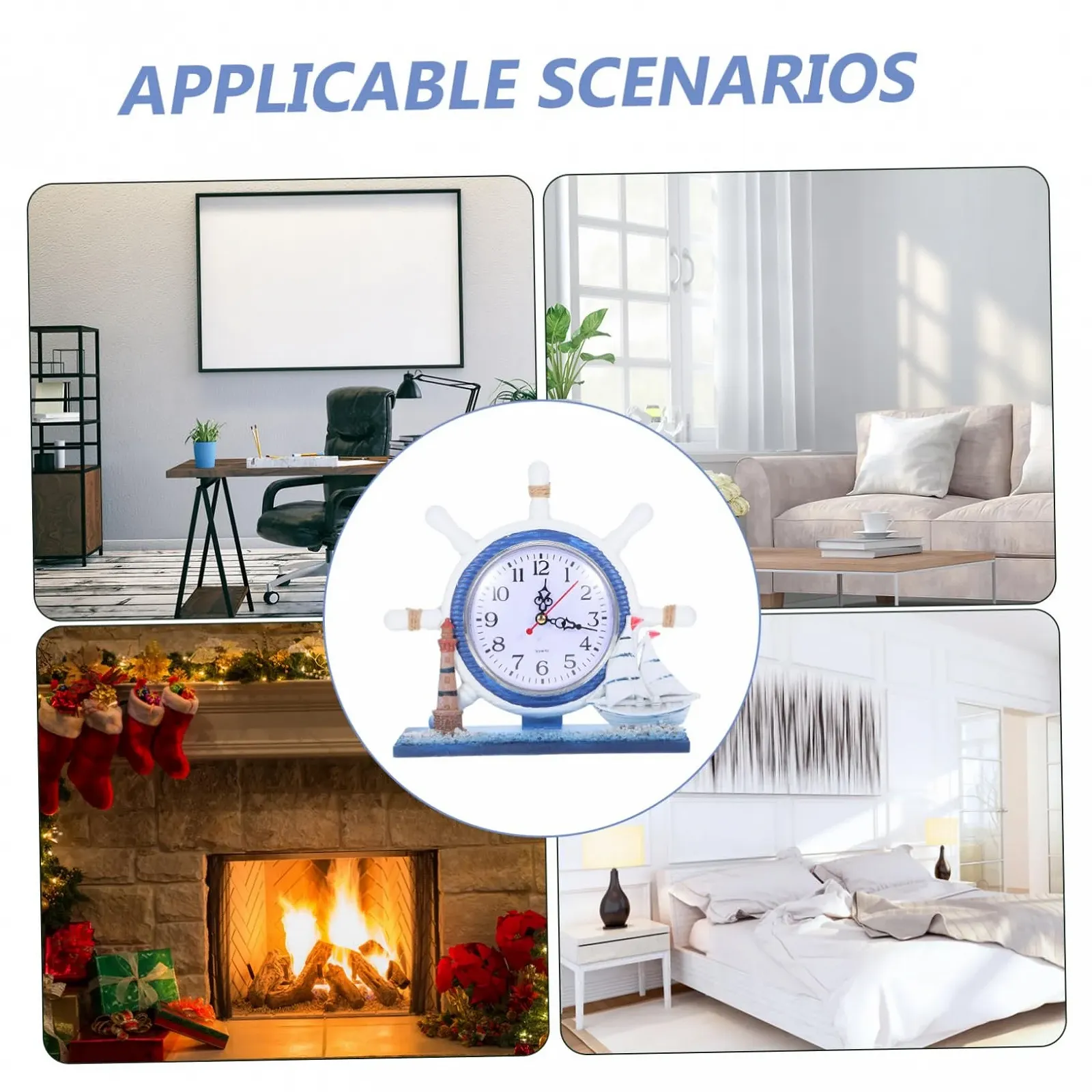 Настільний годинник MUCKLILY Nautical Silent, Вінтажний будильник з маяком та штурвалом для прибережного декору, фото №7