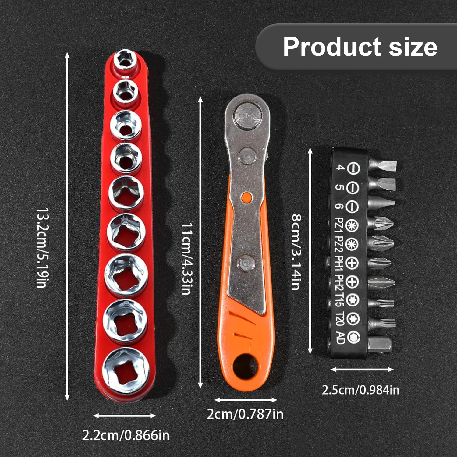 Набір викруток з тріскачкою 1/4 Магнітний Phillips Slotted Torx Hex 19 предметів, фото №2