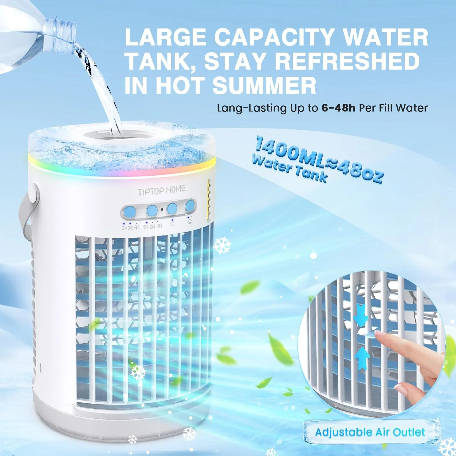 Мобільний міні-кондиціонер 5-в-1 з розпилювачем та нічним підсвічуванням, фото №3