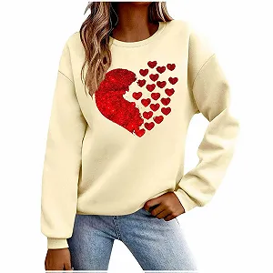 Женская Толстовка Ybing С принтом сердец на День святого Валентина, элегантная блузка с круглым вырезом, теплый пуловер с длинными рукавами, свободный джемпер с длинными рукавами, удобные топы, праздничный свитер для девочек-подростков - Фото 1
