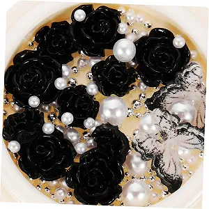 Стразы для ногтей FRCOLOR в коробках с черными шармами, стразами и жемчужинами для творческого дизайна ногтей для энтузиастов и проектов нейл-арта synthetic.ua - Фото 1