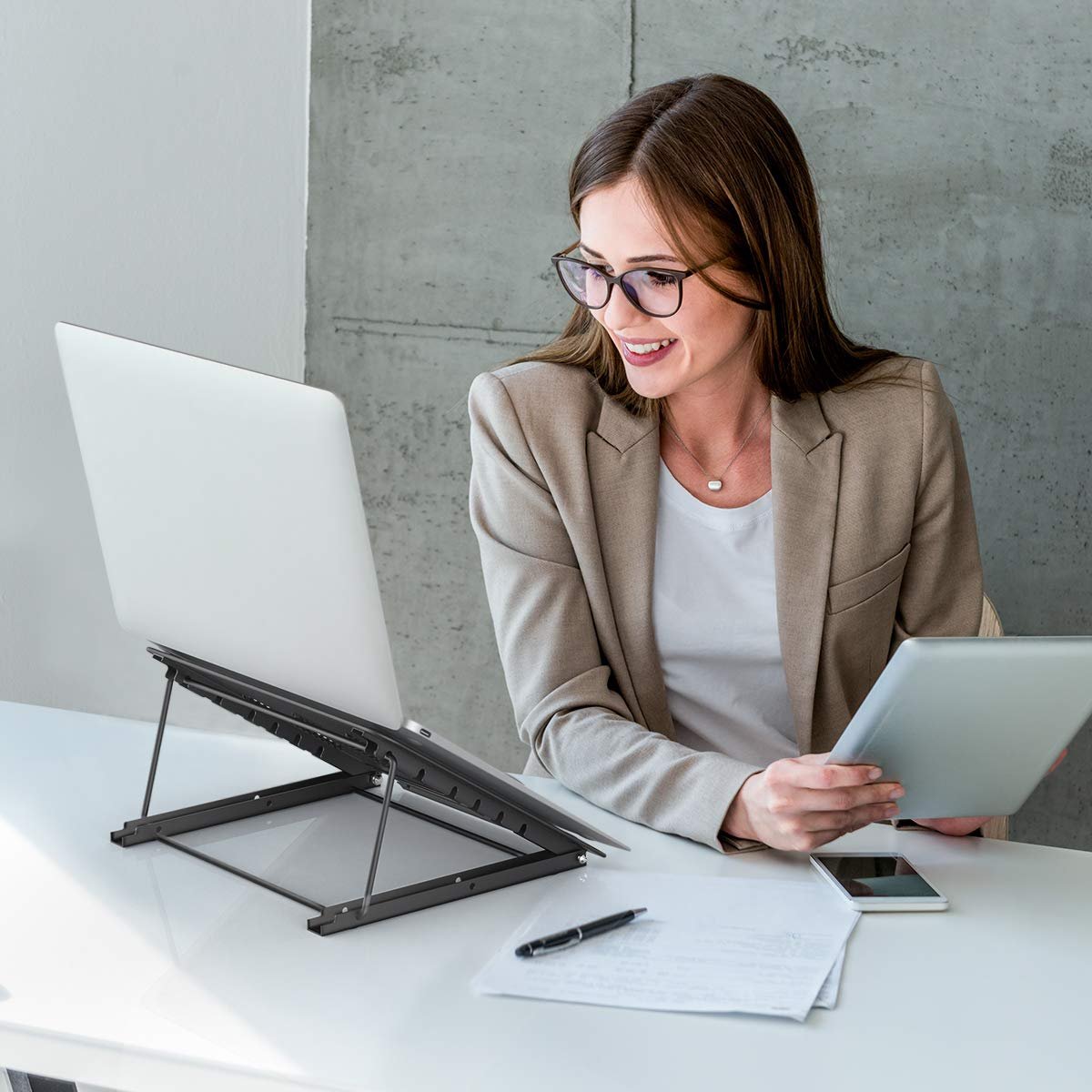 Подставка для ноутбука регулируемая по высоте многоугольная складная подставка из нержавеющей стали держатель для планшета для 10-15 дюймовых MacBook Pro/Air, фото №7