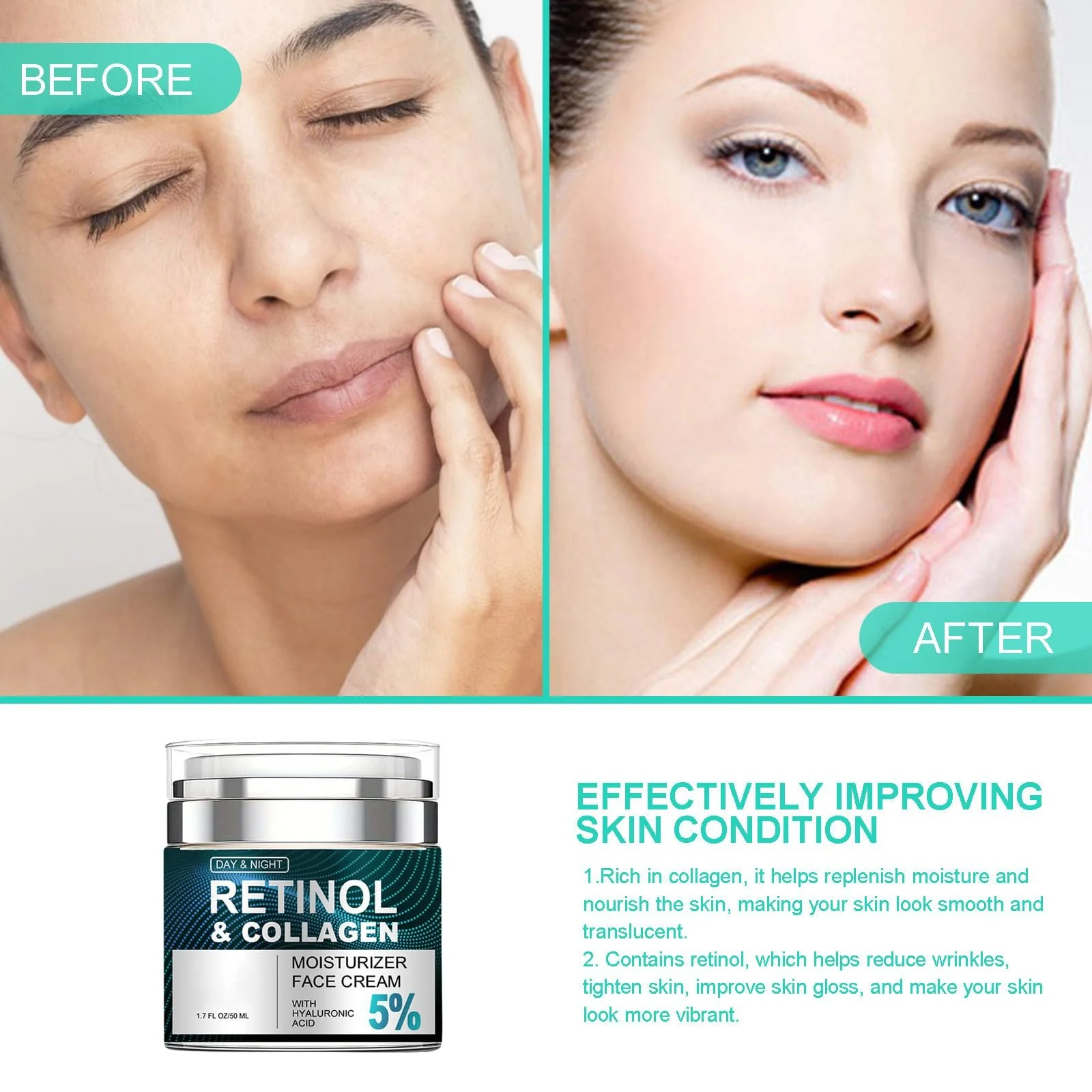 Зволожувальний крем для обличчя Retinol Anti-Ageing денний та нічний з ретинолом для жінок та чоловіків, фото №5 Зволожувальний крем для обличчя Retinol Anti-Ageing денний та нічний з ретинолом для жінок та чоловіків, фото №5