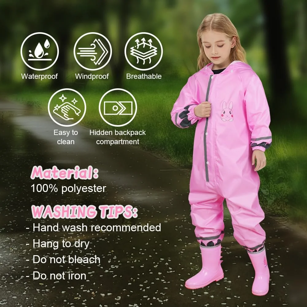 Дождевой костюм HAGOT Детский, детский дождевой костюм, дождевики для девочек и мальчиков, дождевой комбинезон для мальчиков и девочек, дождевой пончо с капюшоном, дождевики, цельный дождевой костюм, многоразовый, фото №4