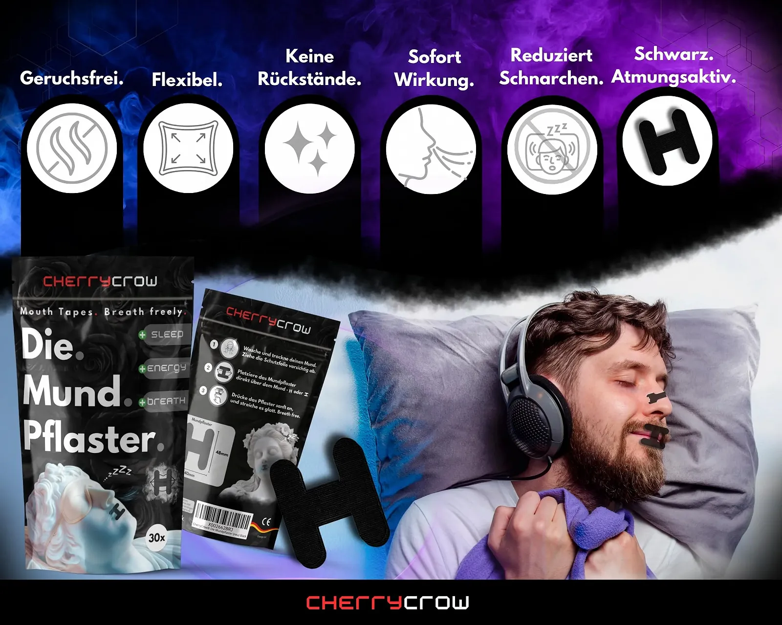 Пластирі для рота CherryCrow (30 шт. в упаковці) Чорні, фото №3