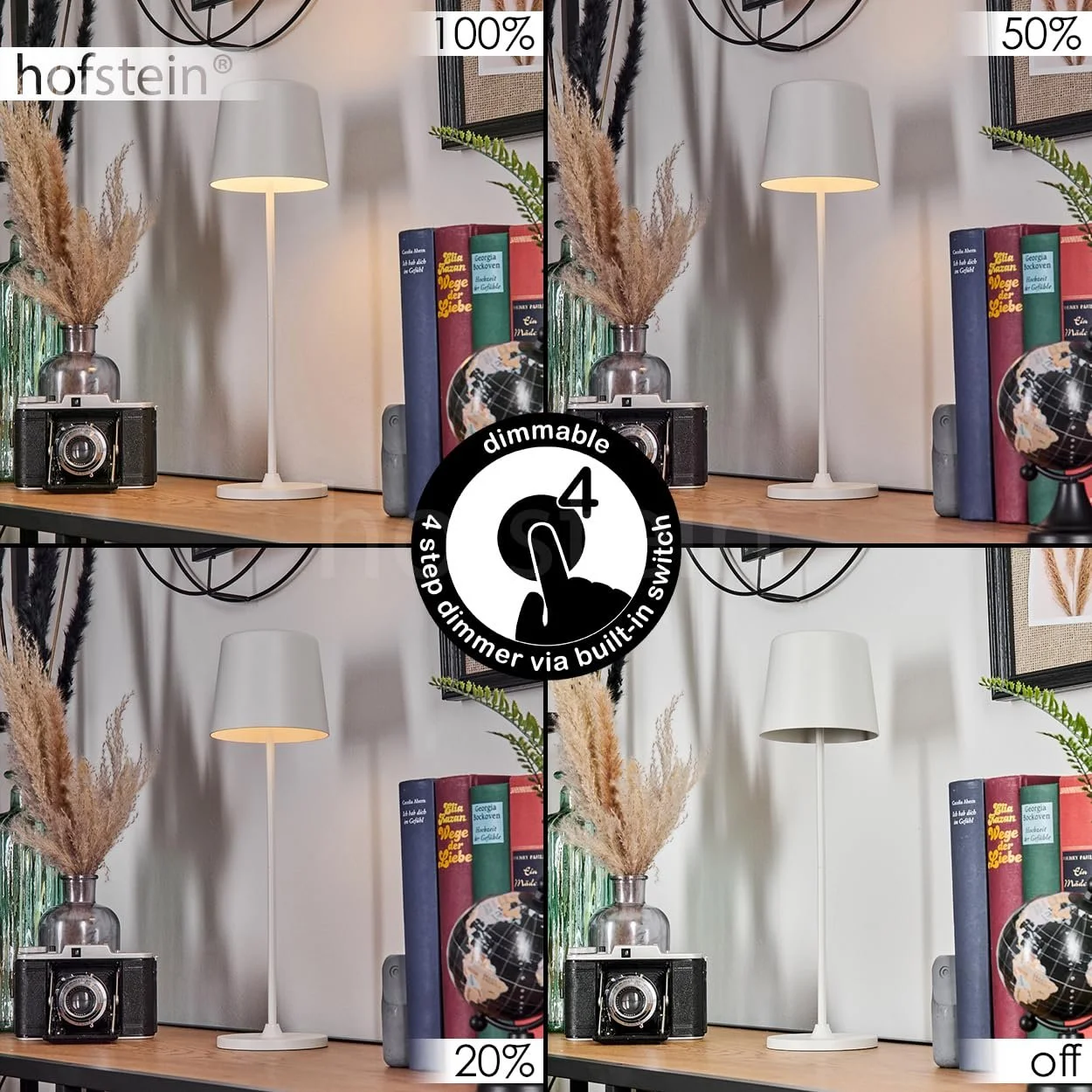 Настільна лампа HOFSTEIN Belece LED димована метал/пластик USB-C акумулятор 2 Ват 310 Люмен 3000 Кельвін білий, фото №3